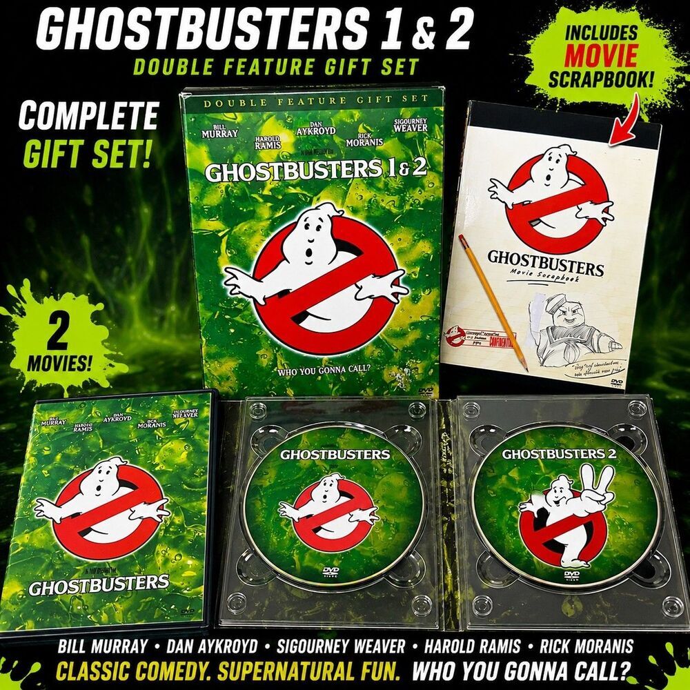 Ghostbusters 1 & 2 Double Feature Gift Set DVD Complete Slipcover Scrapbook 2 D